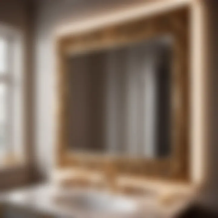 Luxurious gold-framed rectangular bathroom mirror in a chic setting