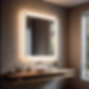 Innovative tilted rectangular mirror reflecting spacious bathroom
