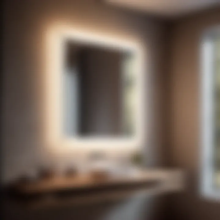 Innovative tilted rectangular mirror reflecting spacious bathroom