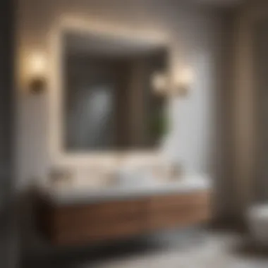 An elegant bathroom featuring an integrated sink vanity in a contemporary setting