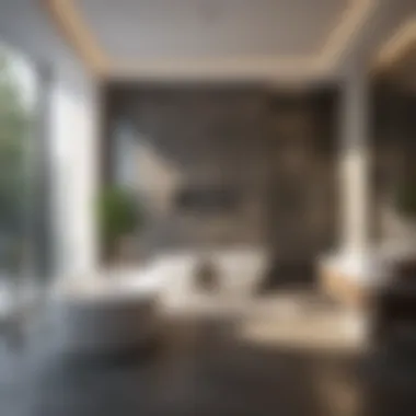 Luxurious Space-Efficient Bathroom Layout Luxurious bathroom layout emphasizing space-efficient bathtub and shower designs