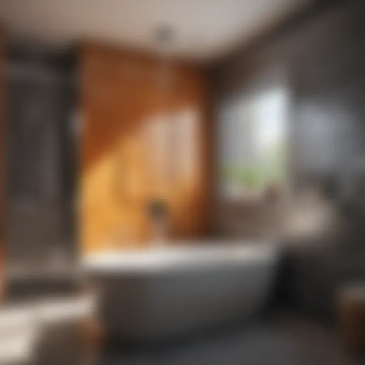 Stylish Materials for Tub and Shower Integration Stylish bathroom with unique materials for tub and shower integration