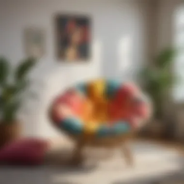 Colorful papasan chair enhancing a serene bedroom atmosphere