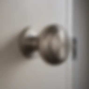 Modern Brushed Nickel Bathroom Door Knob Close-up of a modern bathroom door knob made of brushed nickel