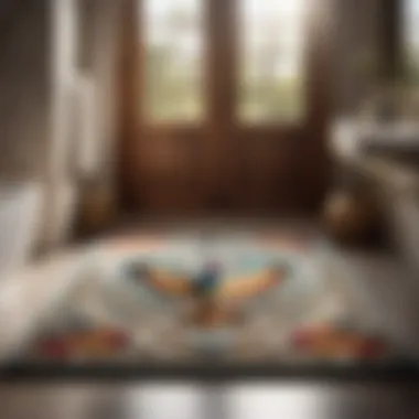 Detailed Avian Artistry in Bathroom Decor Intricate Avian Design on Bathroom Rug