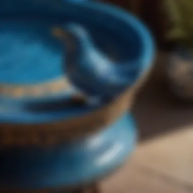 Artistry Unveiled Close-up of intricate design on blue ceramic bird bath