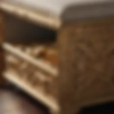 Detailed Craftsmanship of Gold Storage Bench Close-up of gold storage bench showcasing intricate design details