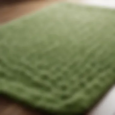 Close-up of intricate design on a light green bath rug