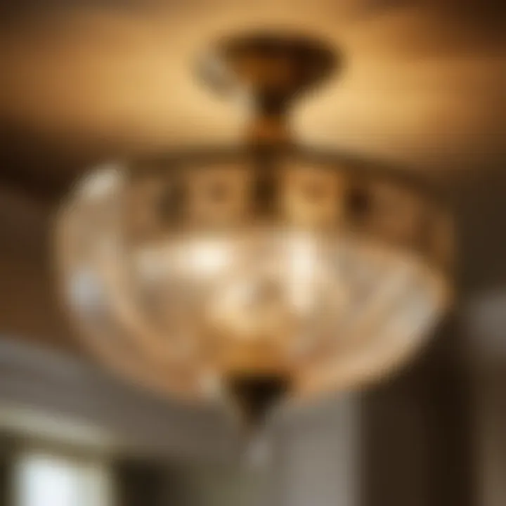 Close-up of intricate details on a gold brass bathroom light fixture