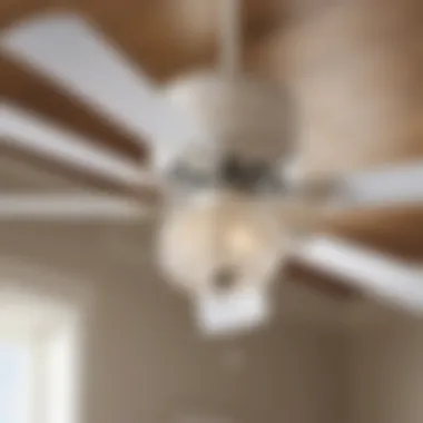 Close-up of the intricate details of a white bedroom ceiling fan