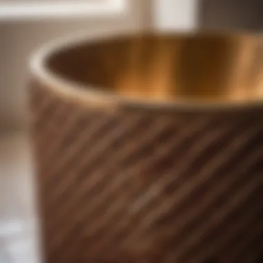 Intricate Weaving Detail Close-up of intricate weaving detail on a modern woven bathroom trash can