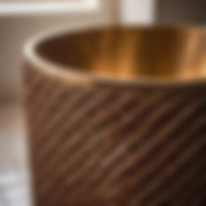 Intricate Weaving Detail Close-up of intricate weaving detail on a modern woven bathroom trash can