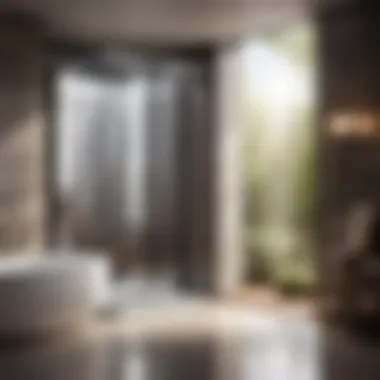 A futuristic interpretation of the fusion of a door and a bath in a technological setting