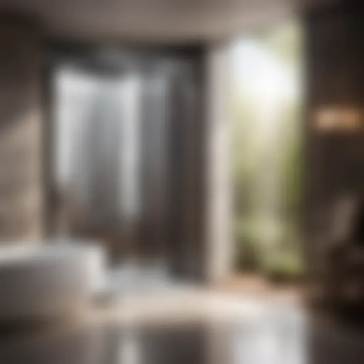 A futuristic interpretation of the fusion of a door and a bath in a technological setting