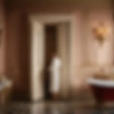A creative representation of historical figures pondering the relationship between doors and baths