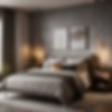 Warm Grey Bedroom Enhanced by Textured Wall Art Cozy Grey Bedroom with Textured Wall Art