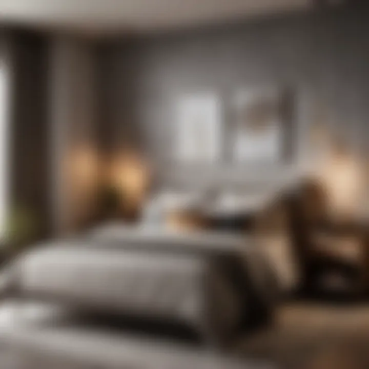 Warm Grey Bedroom Enhanced by Textured Wall Art Cozy Grey Bedroom with Textured Wall Art