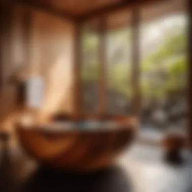Harmonious Japanese Soaking Tub Japanese soaking tub with wooden elements
