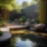 Zen-inspired Japanese garden with bamboo fountain