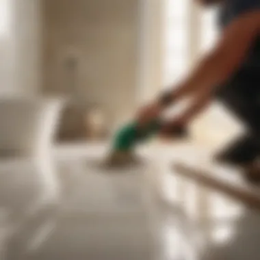 Expert Preparation for Tile Installation Professional tile installer preparing tools for bathroom installation