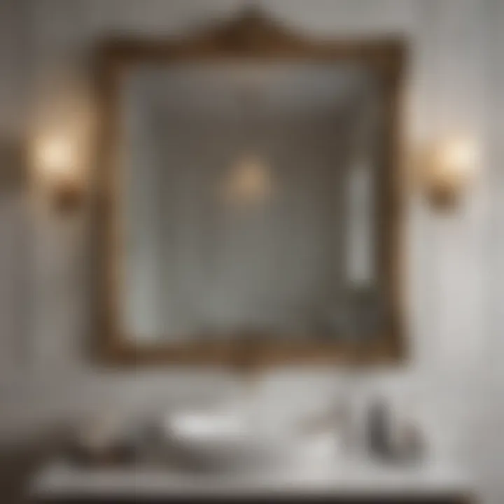 Detailed view of a large mirror with decorative frame in a luxury bathroom