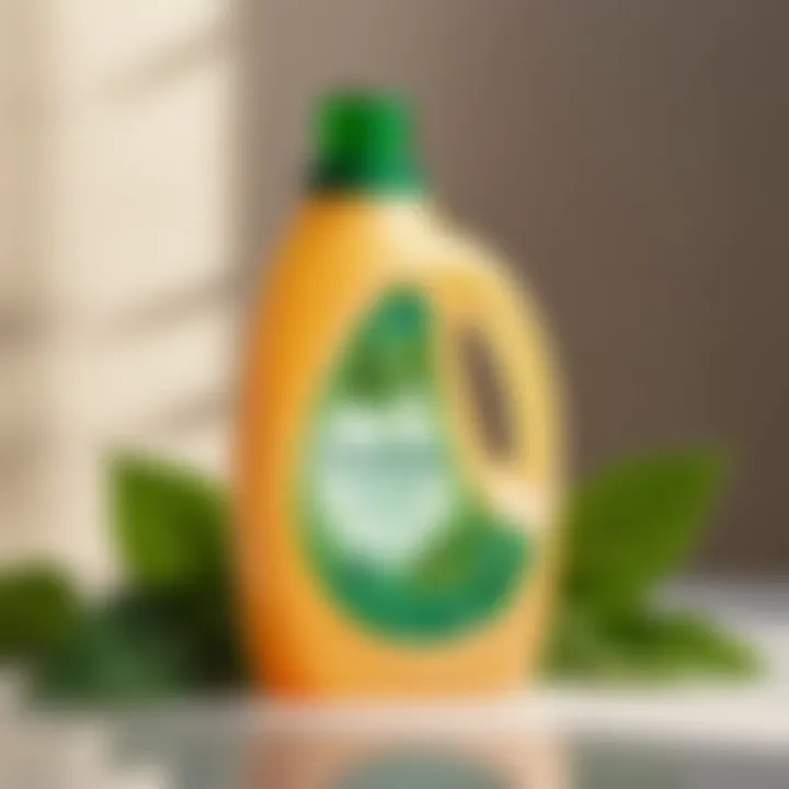 Eco-friendly laundry detergent bottle with green leaves