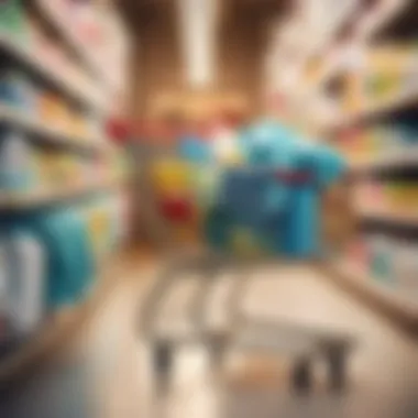 Shopping cart filled with different laundry detergent bottles