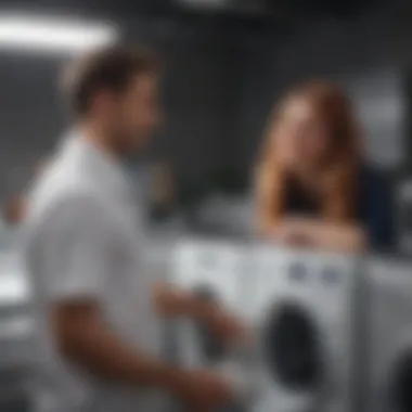 Customer Engagement in Laundry Services A laundry service representative engaging with a satisfied customer