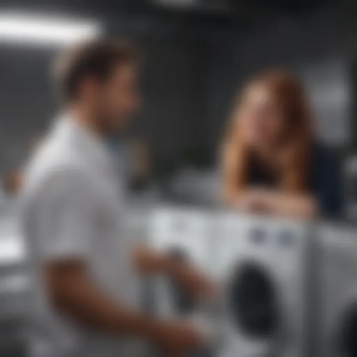 Customer Engagement in Laundry Services A laundry service representative engaging with a satisfied customer