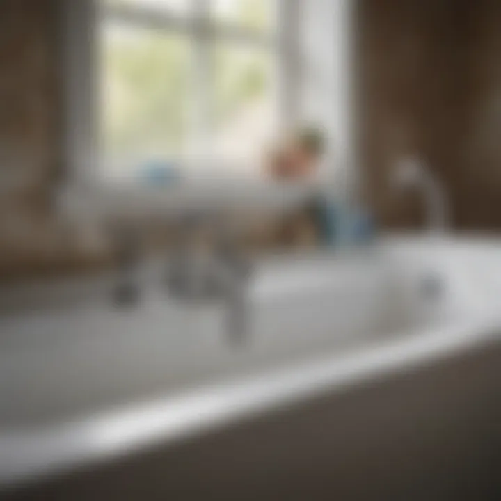 Tools required for bathtub leveling including spirit level, shims, and wrench.