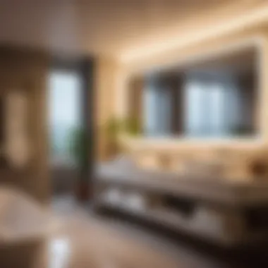 Lighting effects on bathroom ambiance with large mirror