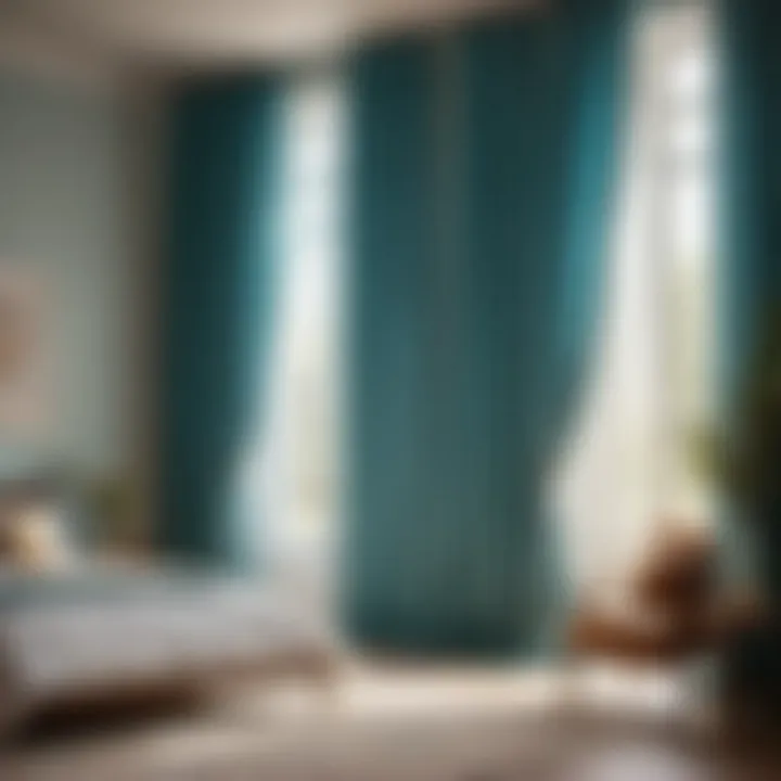 Sunlit Tranquility Aqua Blue Linen Curtain with Sunlight Filtering Through