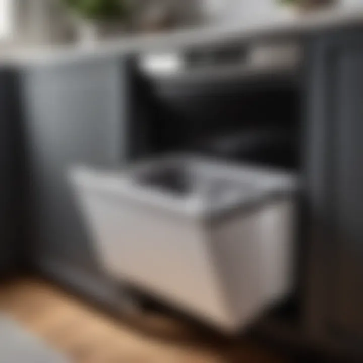 Dynamic Functionality Close-up of magnetic lint bin with lint swirling inside