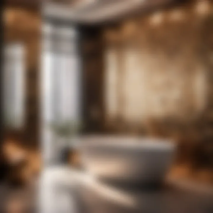 Luxurious ambiance created by metallic tiles in modern bathroom