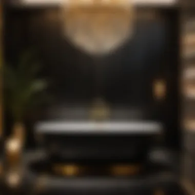 Sophisticated Glamour Sleek black and gold bath surround featuring Flexstone