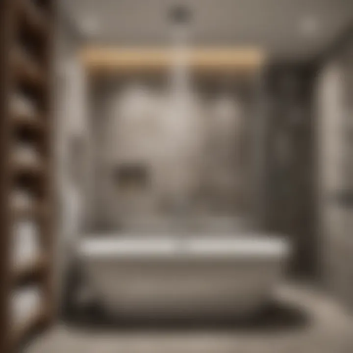 Luxurious bathroom featuring modern design elements with bathtub and shower