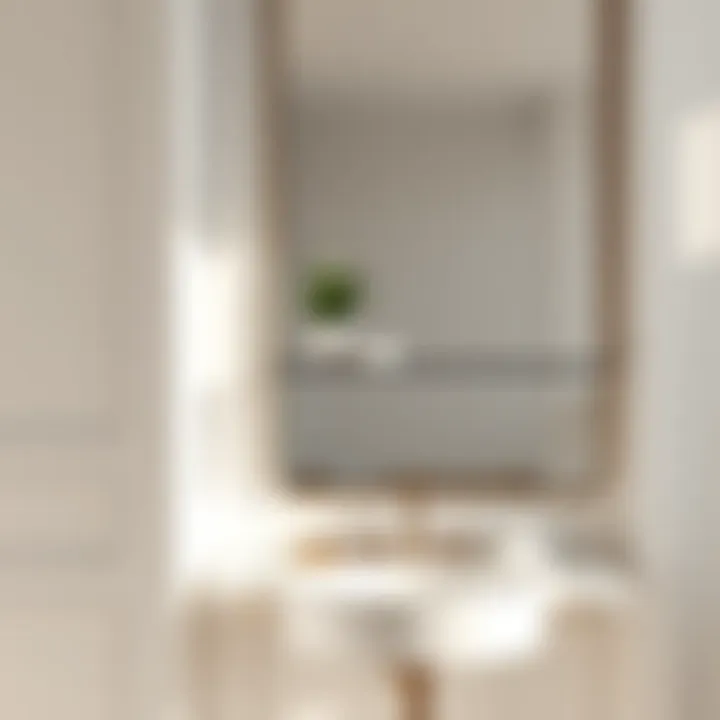 Luxurious bathroom setting featuring a mirror with shelf