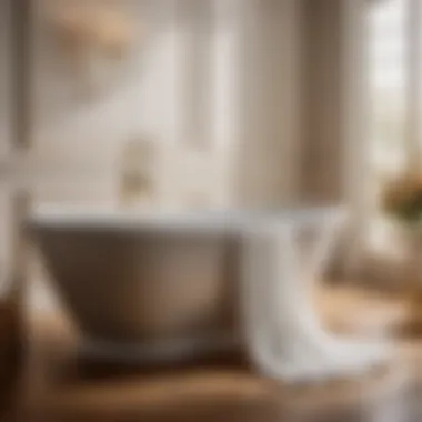 Opulence in Bath Linens: Supima Cotton Elegance A luxurious bathroom setting with a supima cotton bath sheet draped elegantly over a bathtub