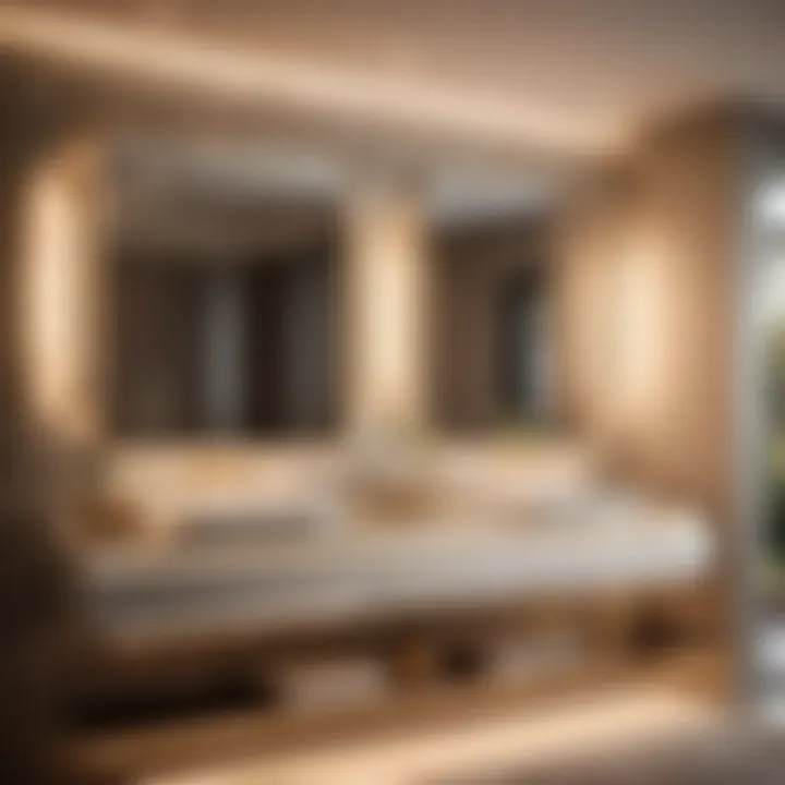 Luxurious Bathroom Vanity Lights Strategically placed wide vanity lights in a luxurious bathroom