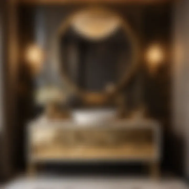 Opulent Gold Accent Vanity Luxurious bathroom vanity with vessel sink and gold accents