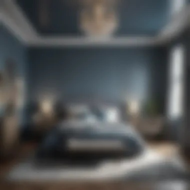 Luxurious Gray-Blue Bedroom Luxurious bedroom with gray-blue accent wall