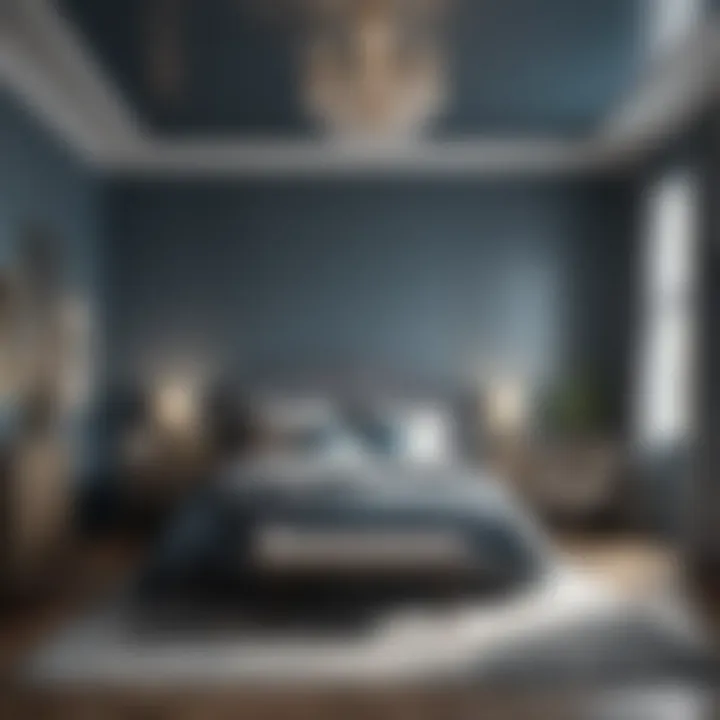 Luxurious Gray-Blue Bedroom Luxurious bedroom with gray-blue accent wall