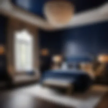 Luxurious Bedroom with Rich Navy Blue Walls