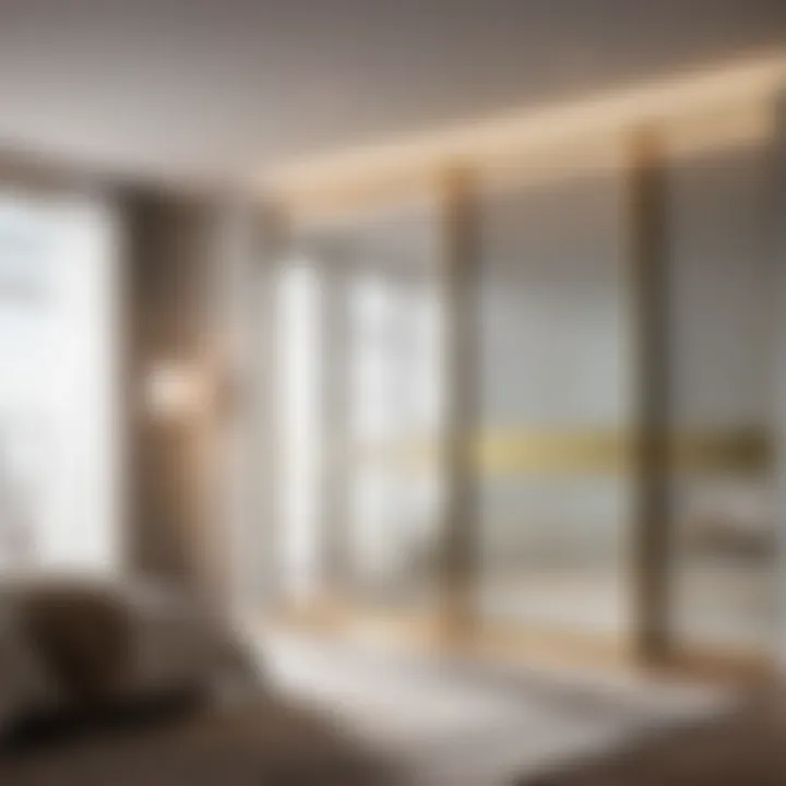Luxurious bedroom showcasing sliding glass closet door