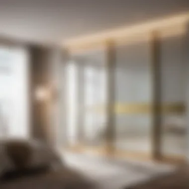 Sliding Glass Closet Door in a Luxurious Bedroom Luxurious bedroom showcasing sliding glass closet door