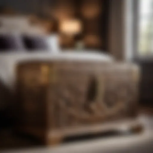 Intricate Floral Carving Bedroom Storage Trunk Chest Luxurious bedroom storage trunk chest with intricate floral carving