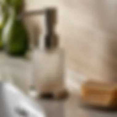 Close-up of brushed nickel soap dispenser adding a touch of luxury to the sink area