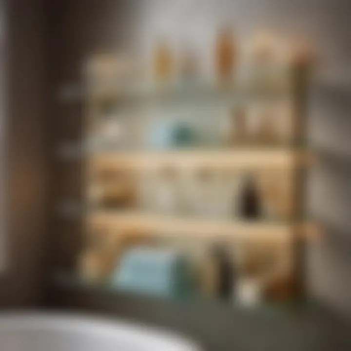 Opulent Glass Shelf Adorned with Stylish Details Luxurious glass shelf with decorative accents in bathroom niche