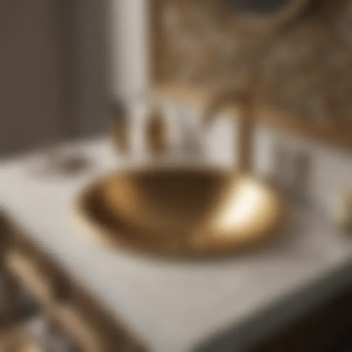 Luxurious gold accents on single hole bathroom vanity top