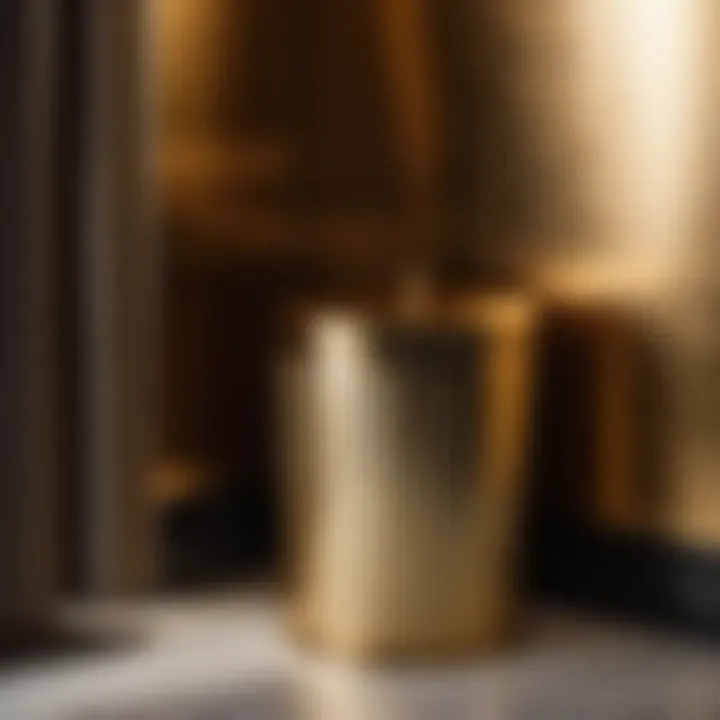 Sophisticated Golden Touch Luxurious gold-toned metal trash can for a touch of sophistication in a luxurious bathroom